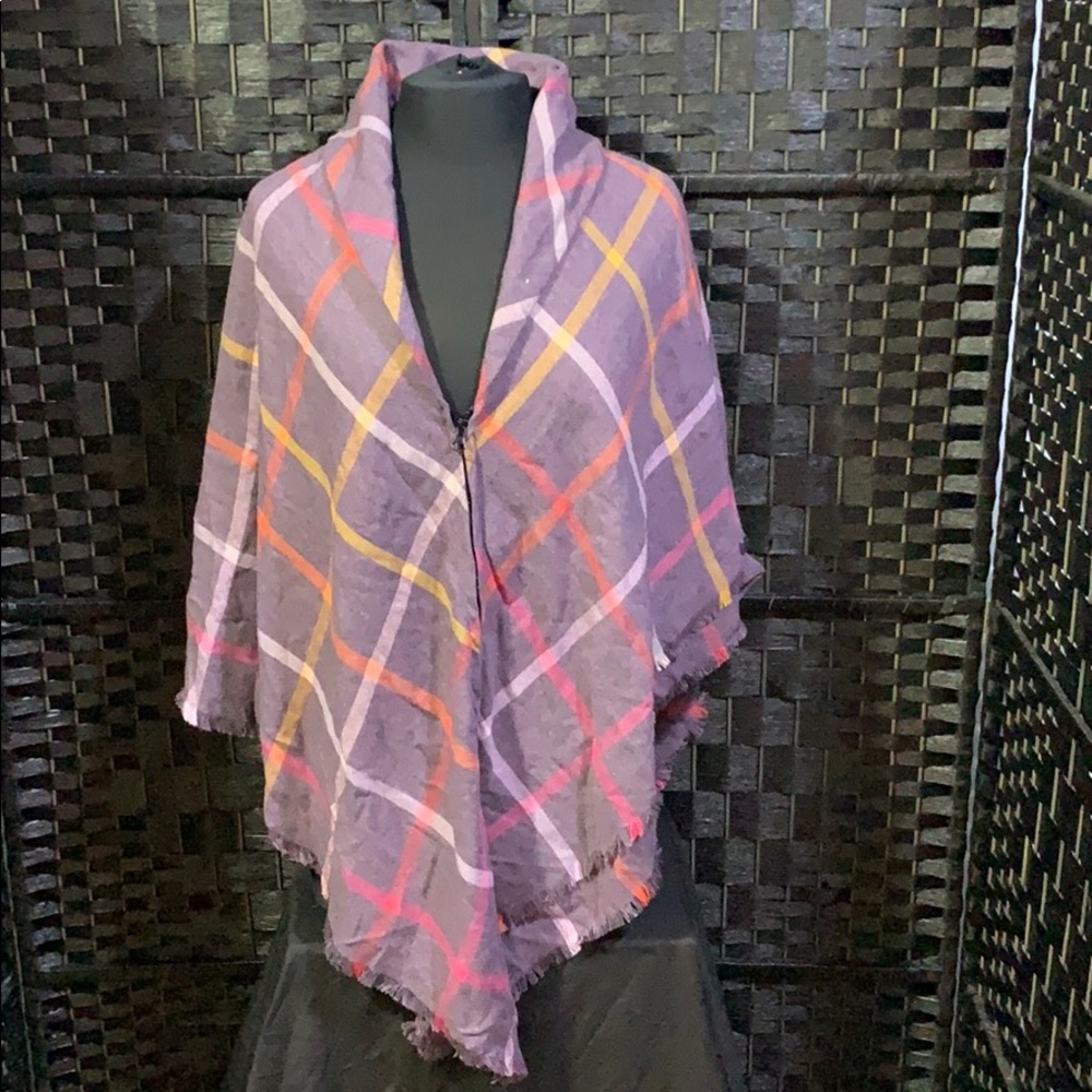 Plaid Zip up Ruana